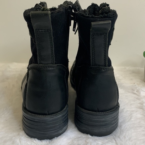 JOSEF Seibel black suede leather fur lace up combat moto low boots booties - Picture 5 of 8